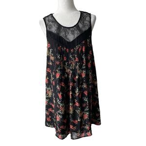 Anthropologie RO & DE Black Sleeveless Dress Shift Floral Lace Size L